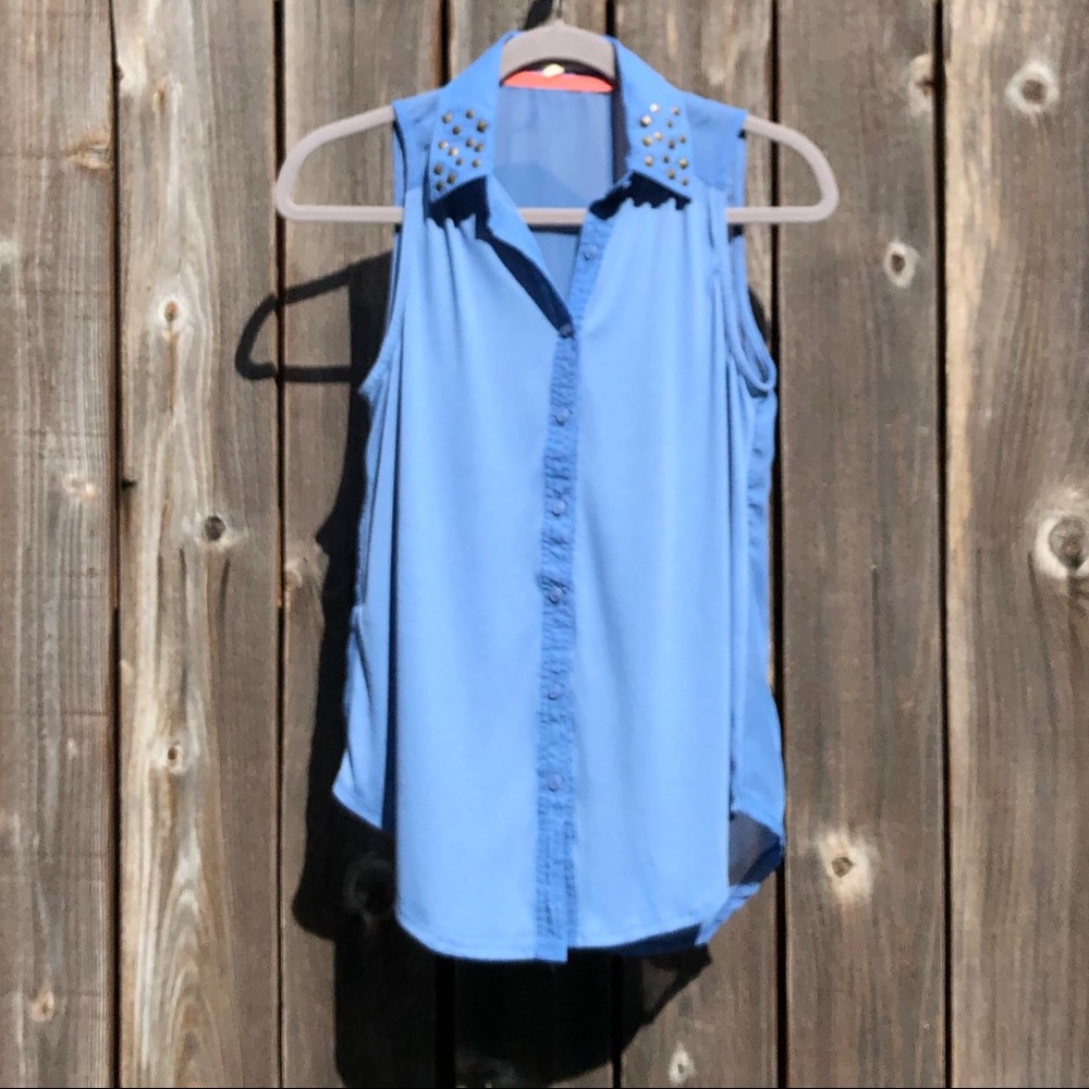 Rewind sleeveless button up blue top size small - Picture 1 of 15
